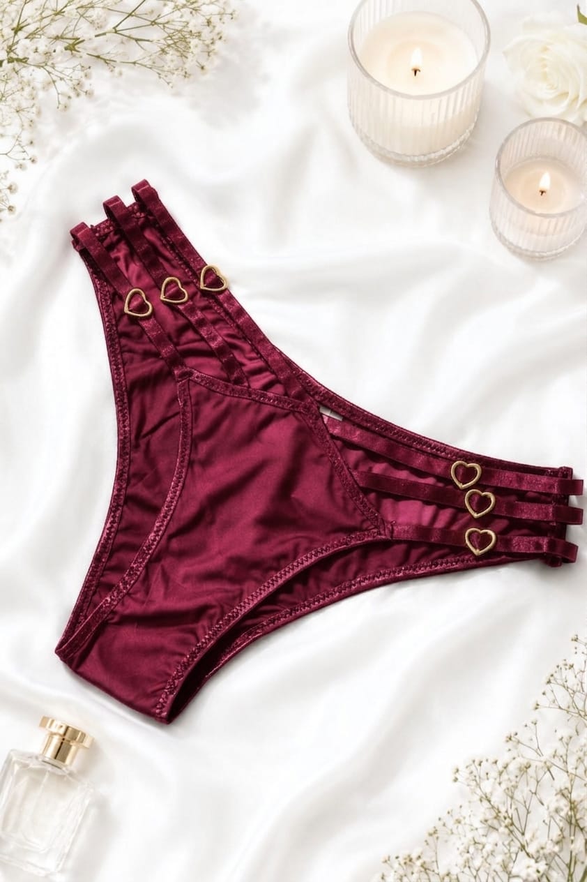 Mehroon Heart Strap Jersey Bikini Panty for Women