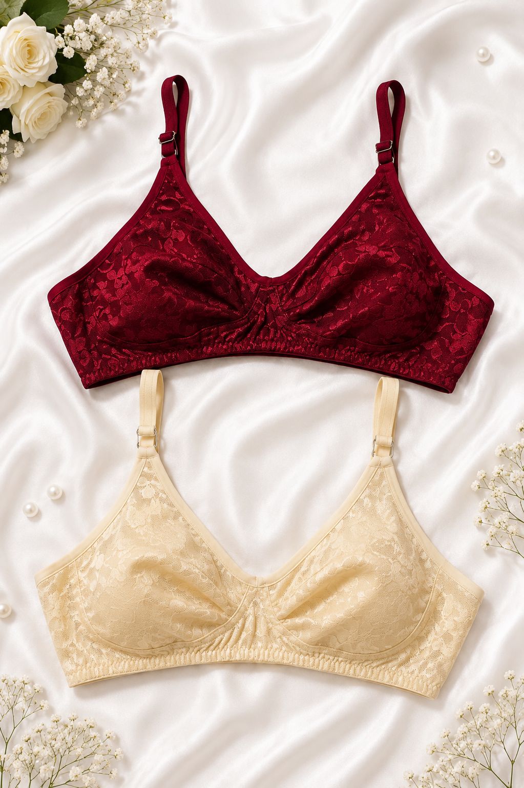 Pack Of Two Women's Floral Print Cotton Blend Wire-Free Bra