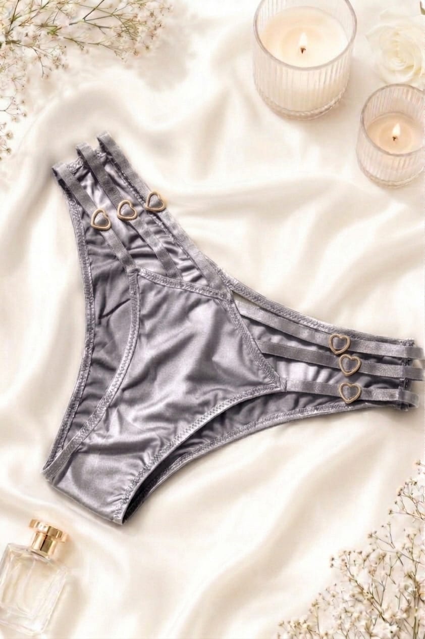 Grey Heart Strap Jersey Bikini Panty for Women