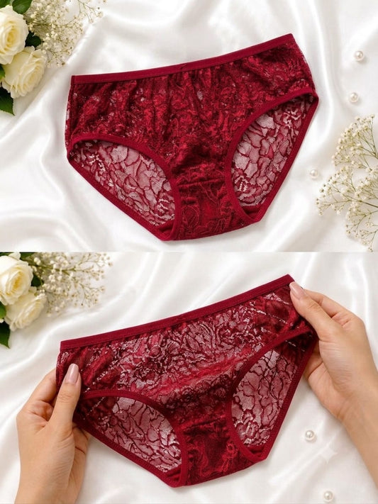 Women's Burgundy Floral Lace Jersey Panty